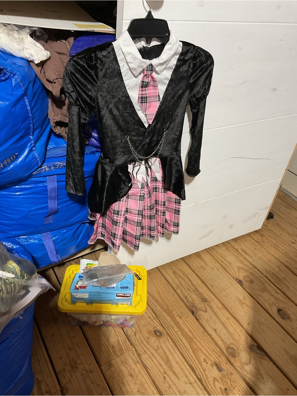 Kids Black & Pink Plaid Schoolgirl Costume with Chain Detail